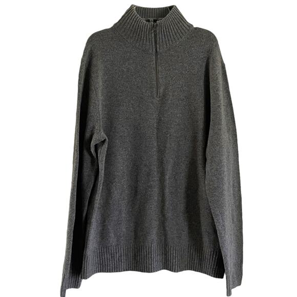J. Crew Men's Quarter Zip Solid Grey Mock Neck Long Sleeve Sweater 60% Wool - Picture 1 of 9